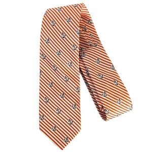 Brooks Brothers Red Fleece Silk Neck Tie Anchor Nautical Heritage Core Fisherman